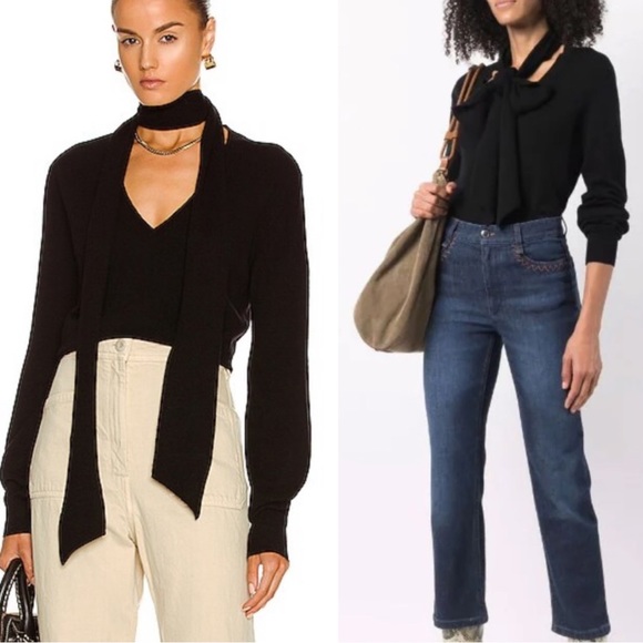 Chloe Black Cutout Neck Tie Jumper